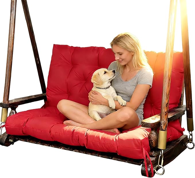 Porch Replacement Swing Cushions for Outdoor: 2-3 Seater Garden Waterproof Patio Bench Cushion with Ties - 4" Thick Swing Chair Cushion for Backyard Furniture Loveseat