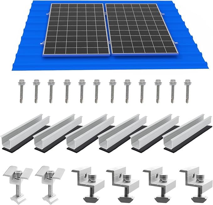 Solar Panel Mounting Brackets, Roof Mount Kit, Rails and Clamps Included for Thickness 1.18”-1.38”,2pcs in A Row Assembly on Tin, Flat and Sheet Rooftop, Aluminum Alloy