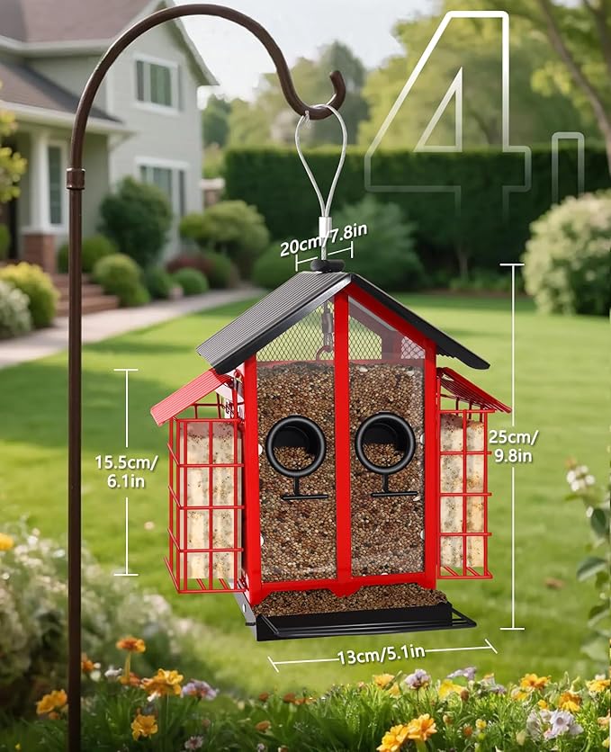 Weatherproof Bird Feeders for Outdoors - 4Lbs Large Metal Suet Feeder for Cardinal Finch, Garden Decor (Ordinary Red)