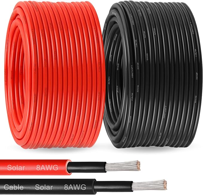 Solar Panel Wire 8 AWG(10mm²) - Solar Extension Cable 150Ft Black & 150Ft Red 8 Gauge Tinned Copper PV Wire for Outdoor Automotive RV Solar Panel Boat Marine (Black+Red)