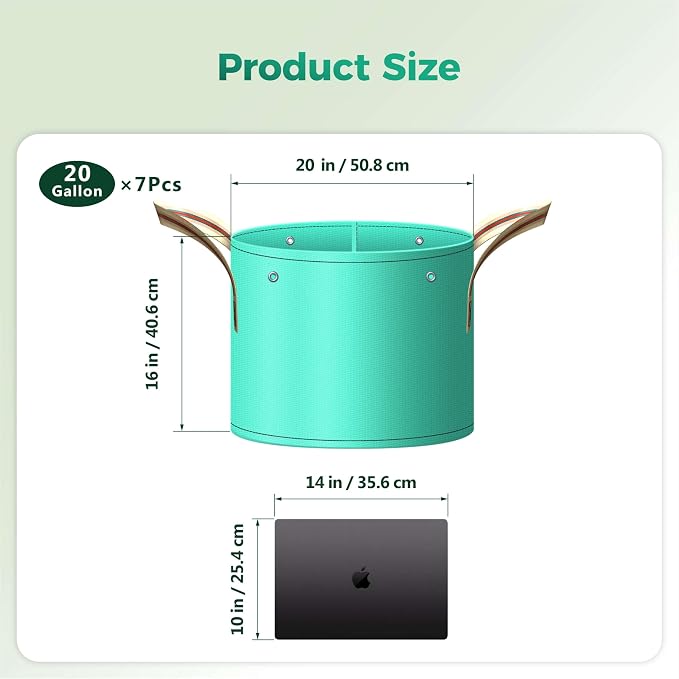 7 Pcs 20 Gallon Grow Bags, PE Garden Grow Bags for Plants with Branch-Binding Holes and Bottom Drain Holes, Ideal for Vegetables, Strawberries and Flowers