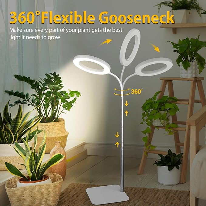 Grow Lights for Indoor Plants - Full Spectrum LED Plant Growing Light with 3H/9H/12H Auto Timer, Height Adjustable (16-67"), 3 Color Modes, 10 Dimming - Sun Lamp for Large Tall Small Plant- White