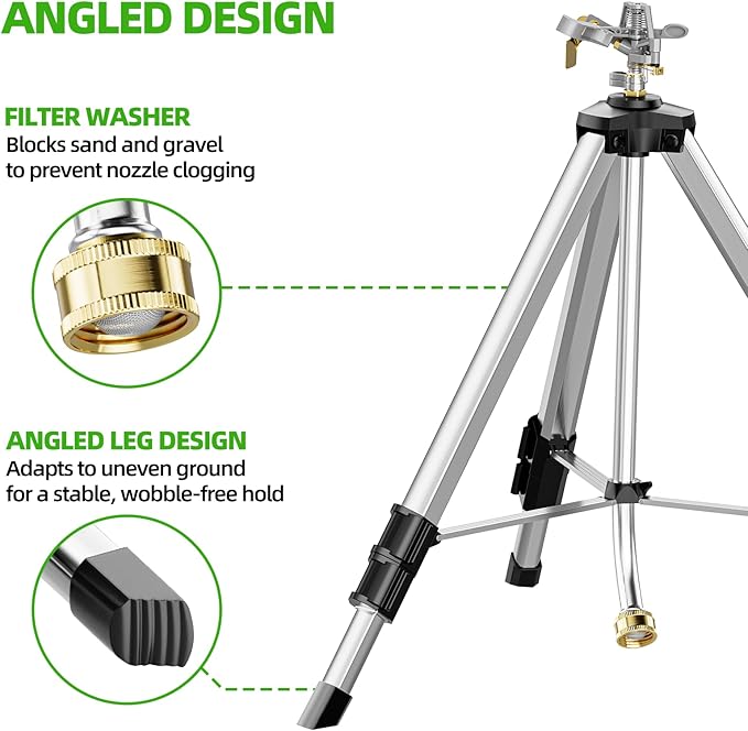 SPECILITE 36”Brass Impact Tripod Sprinkler, Heavy Duty Metal Pulsating Telescoping, Sprinklers for Yard, Lawn & Garden Irrigation, 360 Degree Waters up to 70ft Covering 5660sqft (2 Packs)