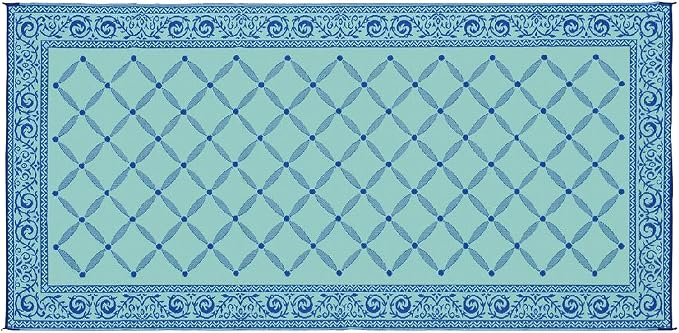 Stylish Camping 119183 9-feet by 18-feet Reversible Mat, Plastic Straw Rug, Large Floor Mat for Outdoors, RV, Patio, Backyard, Picnic, Beach, Camping (Blue/Light-Green)