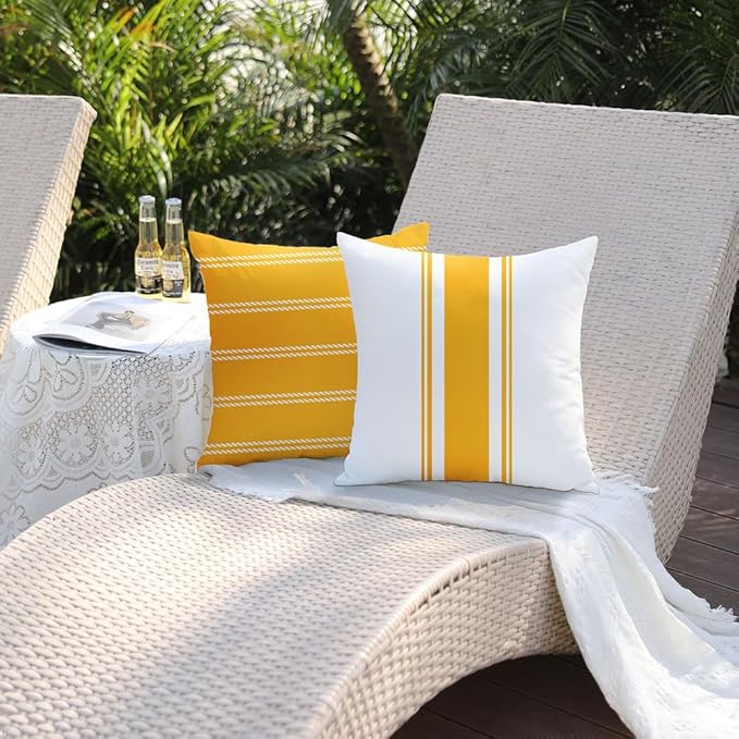 DFXSZ Outdoor Pillow Covers 20x20 Inch Set of 4 Yellow Waterproof Modern Geometry Throw Pillows Outdoor Summer Waterproof Decor for Patio Funiture Garden Polyester Cushion Covers 013J20