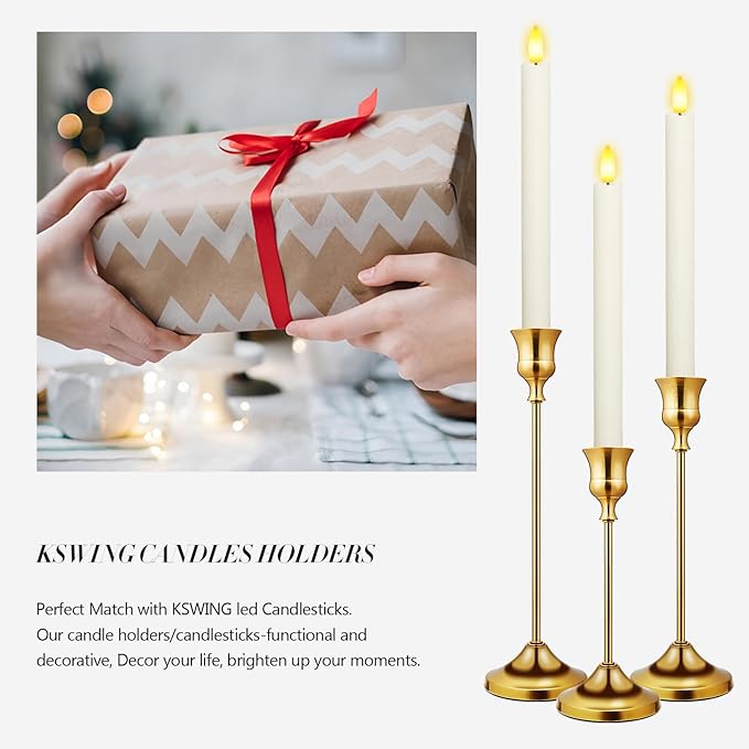 Upgraded Real Wax LED Flameless Taper Candles with Remote, KSWING 6 PCS Ivory Candle Sticks Battery Operated 3D Flickering - 9.6" Long Realistic Fake Candlesticks for Home/Wedding/Fireplace Xmas Decor