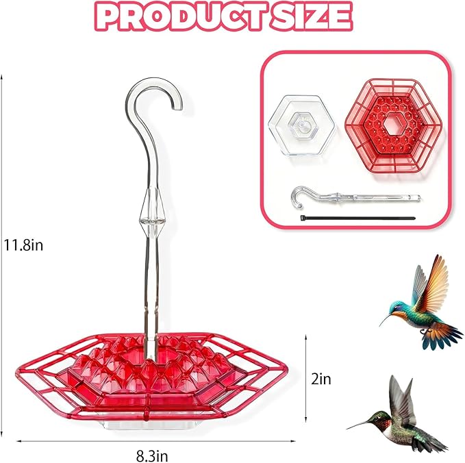 Hummingbird Feeders for Outdoors Hanging, 30 Feeding Ports,Bee-Proof and Leak-Proof - Easy to Clean and Refill, attracts Hummingbirds, Plastic with ant Fence and Hook (2Pcs Transparent)