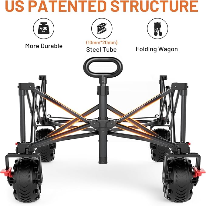 TIMBER RIDGE 600L Beast Wagon 26" W Extra Wide All Terrain Folding w/Big Wheels, Cargo Net & Tailgate, 400lbs Heavy Duty Portable Cart 54.5" L Large Collapsible Wagons for Camping, Sports, Dogs, Black