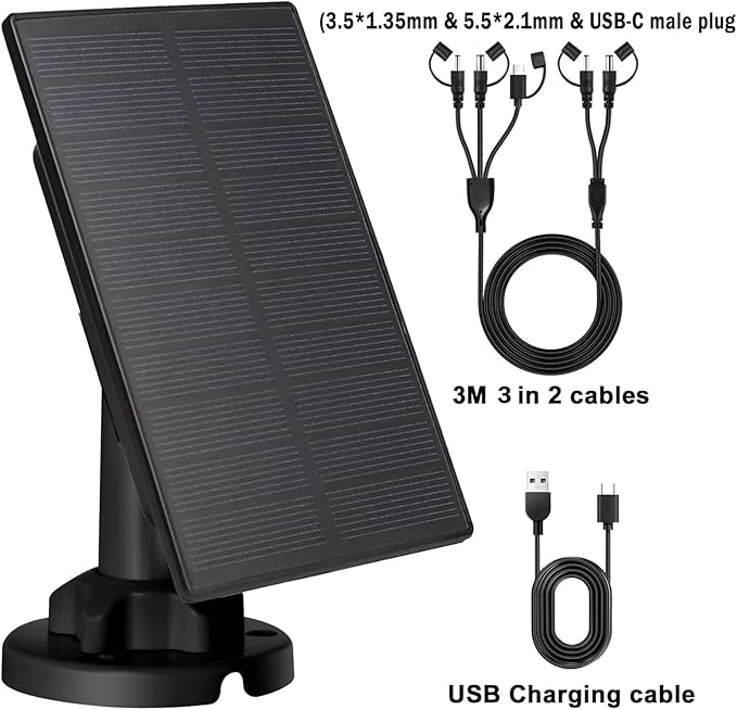 Trail Camera Solar Panel, Mini Solar Battery Charger DC 12V/1A 6V/1.5A & USB-C Build-in 5000mAh Rechargeable Lithium Battery, IP66 Waterproof Hunting Accessory, 10ft Cable, 6.7" Lx4.6 Wx1.25 H