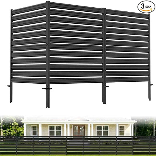 3 Panel No Dig Privacy Fence Screen, 42" H × 38" W Metal Outdoor Air Conditioner Fencing for AC Unit Cover, Hide Trash Bins, & Pool Equipment Enclosure, Decorative Garden, Patio & Backyard, Rustproof