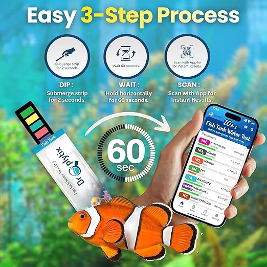 Digital Aquarium Water Test Kit, App-Enabled 10-in-1 Freshwater & Saltwater Aquarium Test Strips for Fish Tanks, Shrimp, Reef Test Strips, pH, Ammonia, Nitrate, Nitrite, GH, KH, Chlorine