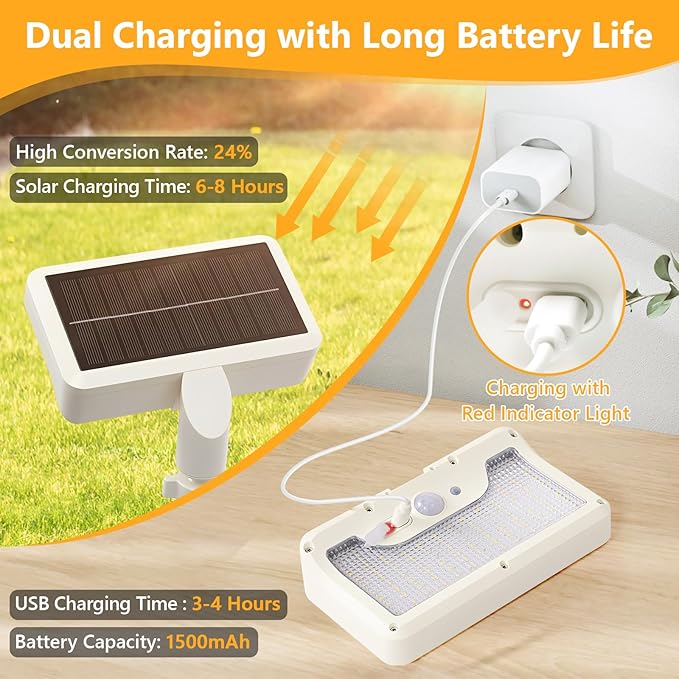 Clip On Solar Lights Outdoor with Motion Sensor, 360°Rotatable & Vertically Adjustable Solar Fence Lights with 92 LEDs (600 LM, 3000 K),IP65 Waterproof Security Light for Deck, Gutter（White, 2 Pack）
