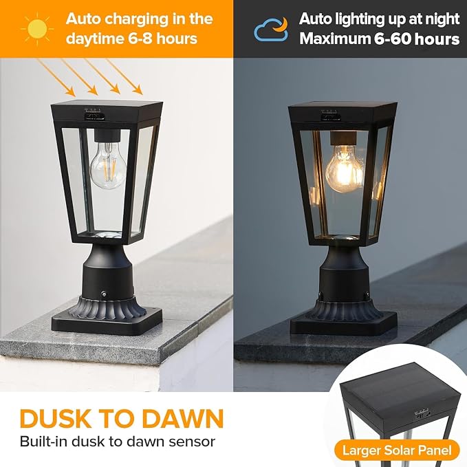 LUTEC 2 Pack Solar Post Lights, Dusk to Dawn Aluminium Solar Lamp Post Light with Pier Mount Base, Solar Powered Outdoor Waterproof Post Lights for Garden Yard Patio