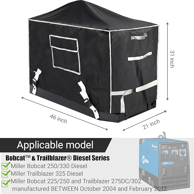 Heavy-Duty Welder Generator Cover with Upgraded Exhaust Pipe Protector - Fits for Miller Bobcat 250/260 Diesel, 225/250 Gasoline & Trailblazer 325/330 Diesel Models, All-Weather Protection