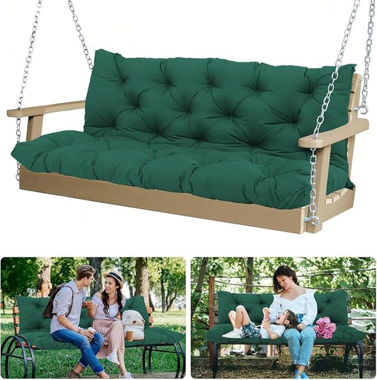 5 Inch Thick Waterproof Patio Porch Swing Cushions, 60x40 Inch 3 Seater Replacement Cushion with Backrest & 8 Ties, Fade-Resistant Outdoor Bench Swing Pad