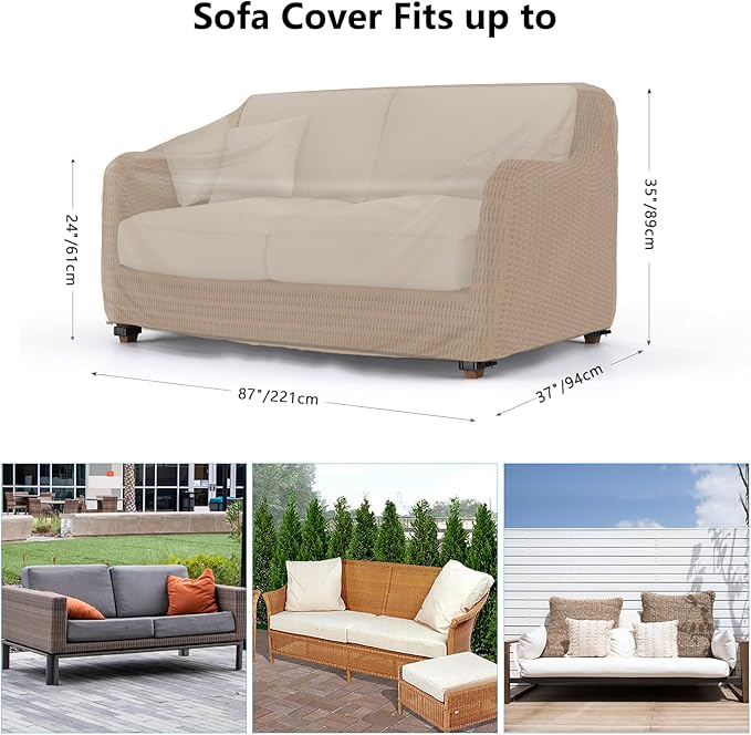 Heavy Duty Patio Sofa Cover, Mrrihand 2-Seater Outdoor Sofa Loveseat Cover, Outdoor Patio Furniture Cover with Air Vent and Handles, 90" W×34" D×32" H, Brown
