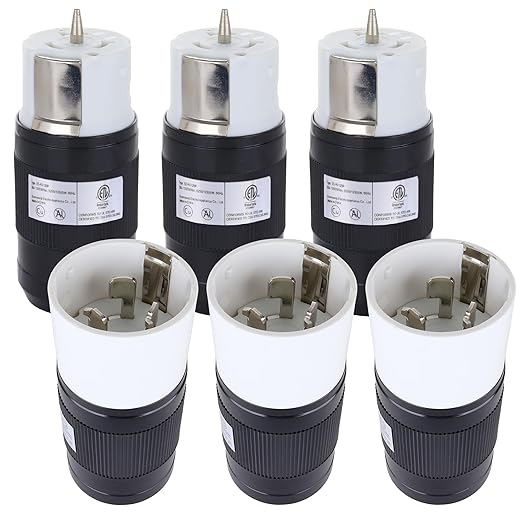 50 Amp Generator Plug (3 Female & 3 Male), 50 Amp Generator Connector, 125 Volt/250 Volt, 50A Twist Lock RV Plug - CS6365, Twist Lock Adapter, 12500 Watts 3 Pole 4 Wire | 6 Pack