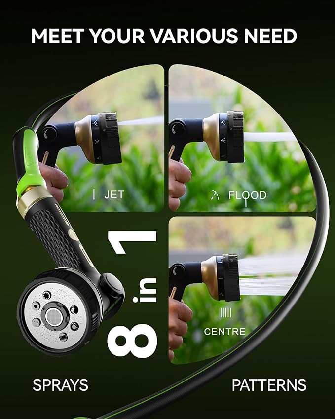 RAINPOINT Hose Sprayer Nozzle Heavy Duty - 8 Spray Patterns Garden Hose Nozzle with Adjustable Flow Control for Watering Plants, Washing Cars,Washing Pets, Thumb Control (Black)