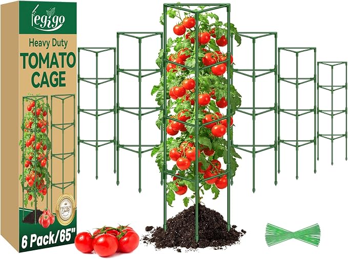 Legigo 6 Pack 65 Inch Tomato Cage for Garden, Heavy-Duty Tomato Trellis Plant Support Stakes, Adjustable Garden Trellis Plant Cage for Climbing Plants Peppers Outdoor Raised Garden Bed and Vegetables