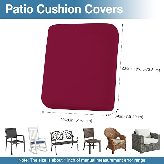 hyha Waterproof Outdoor Cushion Covers for Patio Furniture, Stretch Patio Chair Cushion Slipcovers, Coated UV Resistant Replacement Seat Covers, Solid Color (Wine Red, 14PC)