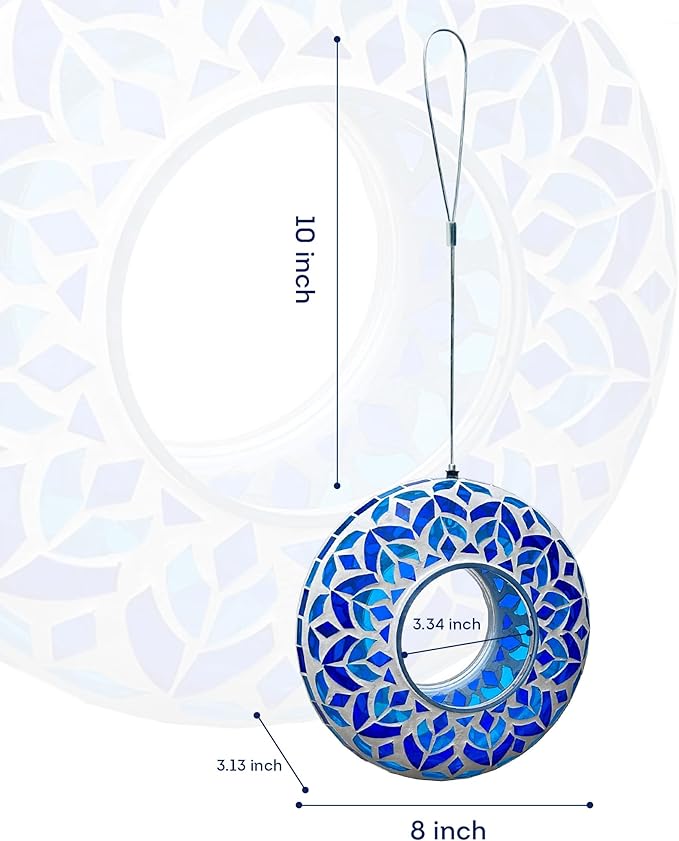 Lily's Home 8" Mosaic Hanging Bird Feeder with 10" Wire - Bird Feeders for Outdoors - Ideal Garden Decor - Easy to Fill and Hang - Perfect for Backyard Wild Birds- Fly-Through Access