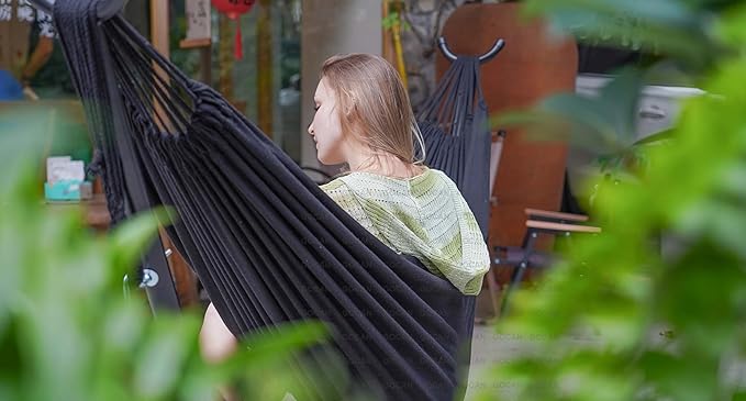 GOCAN Double Hammock 2 Person Extra Large 330X150cm Load Capacity 600Pound Canvas Cotton Hammock for Patio Porch Garden Backyard Lounging Outdoor and Indoor XXL(Black)