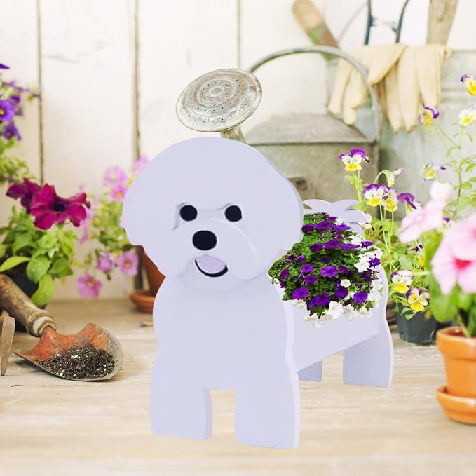 Bichon Frise Dog Planter Plant Pots,Cute Dog Flower Planter,Gifts for Pet Lovers,Unique Animal Plant Pots,Office,Indoor Outdoor Garden Decor