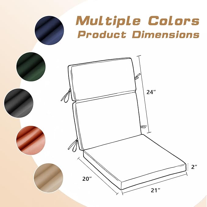 High Back Patio Chair Cushions, 21x20 Waterproof & Fade-Resistant Outdoor Dining Chair Cushions, Indoor/Outdoor High Back Cushion, Seat Pad for Glider and Lawn Chair, Dark Grey