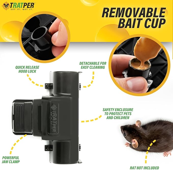 TRATPER Rat and Chipmunk Traps. Prevents Accidental Triggering with Dual Tunneled Design. Covered Snap Traps for Humane Kill, Reusable, Pest Control for Rats, Indoor & Outdoor Use. 2 Pack