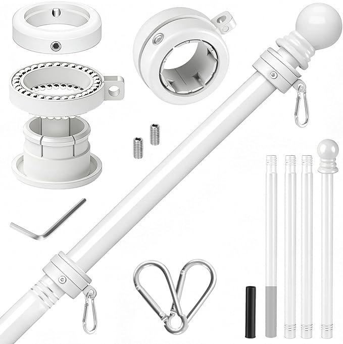 Flag Pole for Outside House, Heavy Duty Metal Flagpole for Residential, Outdoor or Porch, Stainless Steel Flag Poles, Upgraded Tangle Free Design, 1 Inch (5FT, White)