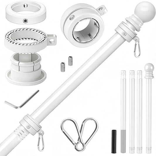 Flag Pole for Outside House, Heavy Duty Metal Flagpole for Residential, Outdoor or Porch, Stainless Steel Flag Poles, Upgraded Tangle Free Design, 1 Inch (5FT, White)