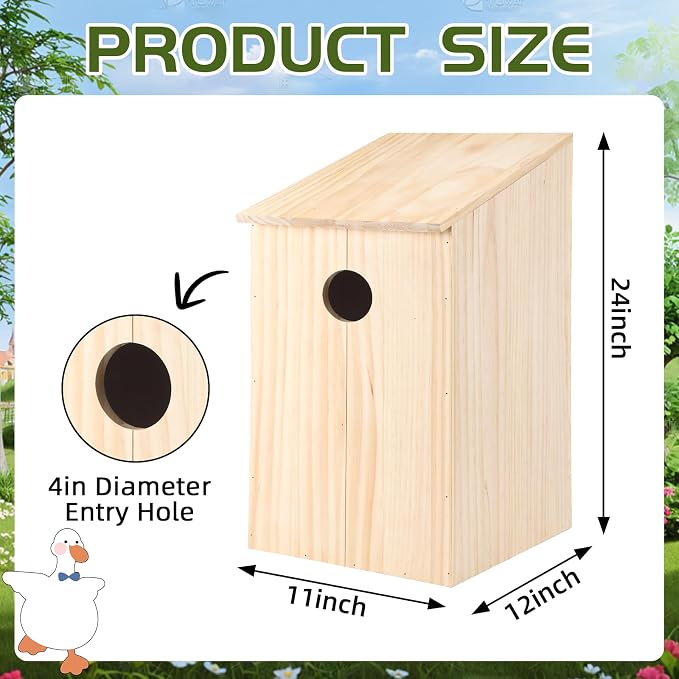 Vercraft Wood Duck Nesting Box Pine Outdoor Duck House 11x12x24 Inches with Clean-Out Door for Pond Wetland Wood Ducks Hooded Mergansers