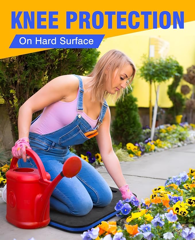 1.1" Extra Thick Garden Kneeling Pad, Comfortable Foam Knee Pad with Handle & Tool Tray, Durable Supportive Knee Cushion for Gardening, Garage Work, Workshop Repairing, 17.5"x12", Black & Blue