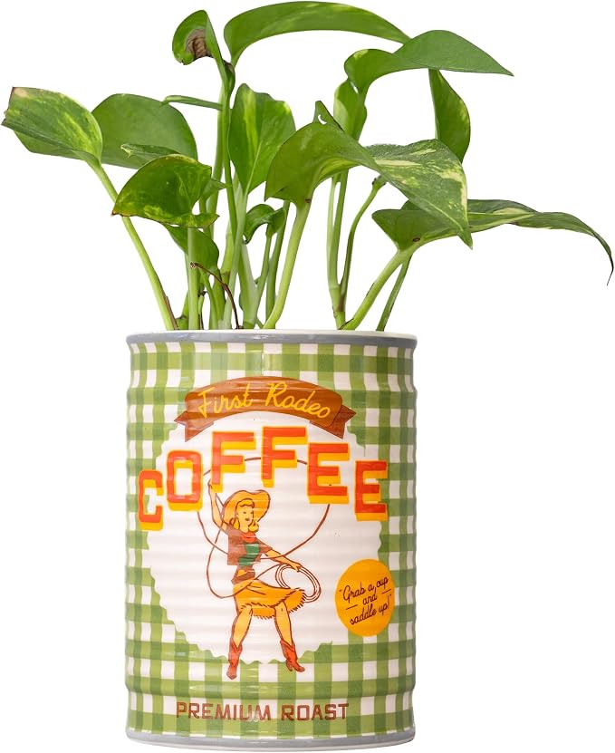 ban.do Ceramic Planter with Drainage Hole, Coffee Can | Vintage Inspired Plant Pot, Decorative Vase or Kitchen Utensil Holder, Cute Decor for Home, Kitchen, and Apartment