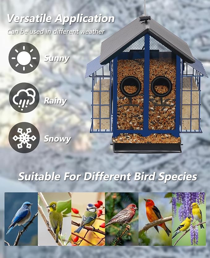 Weatherproof Bird Feeders for Outdoors - 4Lbs Large Metal Suet Feeder for Cardinal Finch, Garden Decor (Ordinary Blue)
