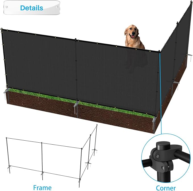 Patio 6' x 6' Outdoor Privacy Screen Freestanding Temporary Fence Panels Net Cover with Metal Poles for Outside Backyard Pool Garden Air Conditioner Fencing, Black
