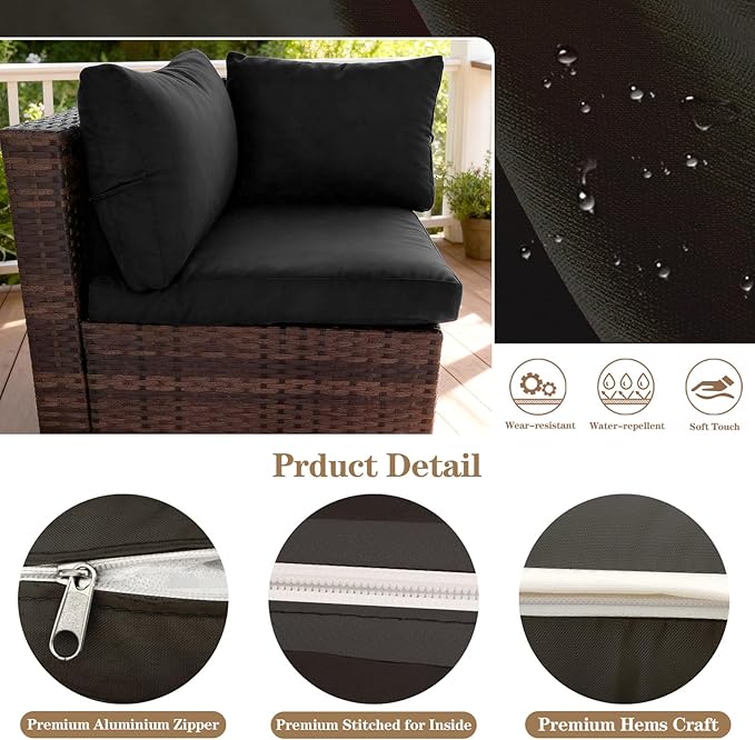 8pcs Outdoor Patio Cushion Covers Replacement, 24" Zippered Outdoor Cushion Covers Waterproof, UV Resistant & Washable Patio Furniture Cushion Covers Waterproof for Patio Sectional, Covers Only Black