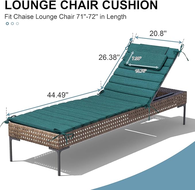 Crestlive Products Chaise Lounge Cushion Outdoor Set of 2, Foldable Waterproof Pool Lounge Chair Cushions with Straps, Lounger Cushions for Outdoor Furniture, 71''Lx21''W (Malachite)