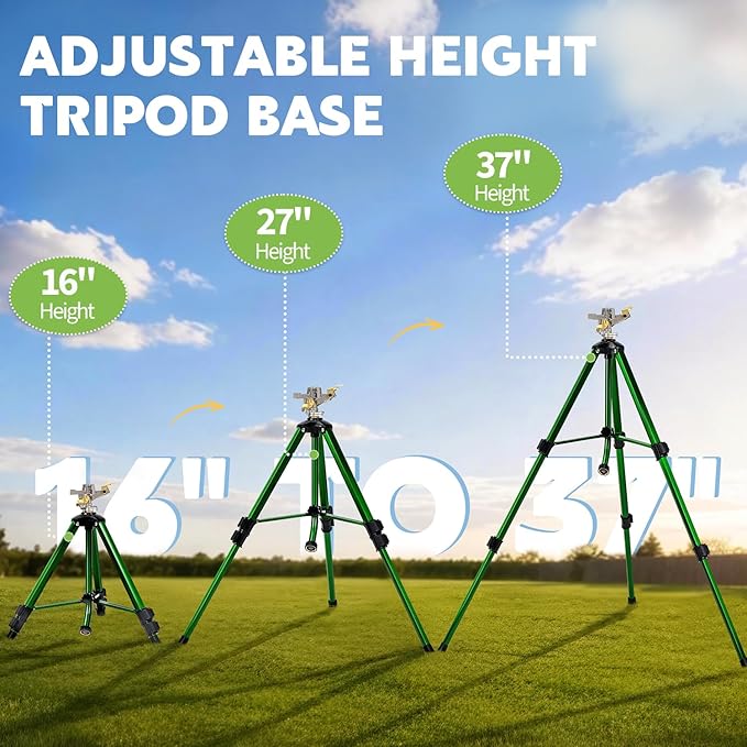 Impact Lawn Sprinkler with Tripod Stand, Adjustable 0-360° Rotating Sprinklers for Yard & Garden, Wide Coverage Garden Hose Sprinkler Fits 3/4" Hose for Grass Watering (2packs)