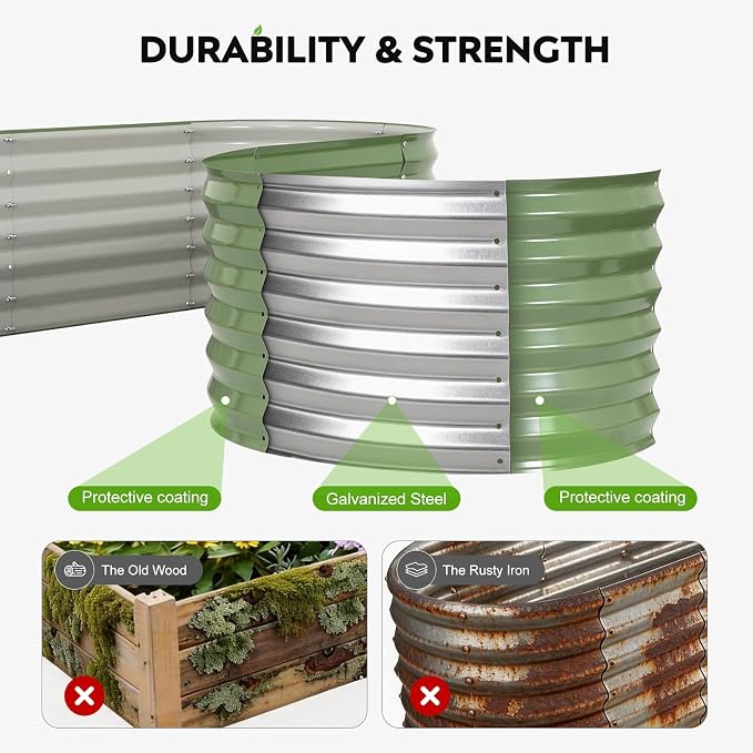 Raised Garden Bed 9x2 Ft, 17" Tall Galvanized Steel Metal Planter Box, 11-in-1 Modular Large Garden Bed Kits for Outdoor Vegetable Flowers, Olive Green