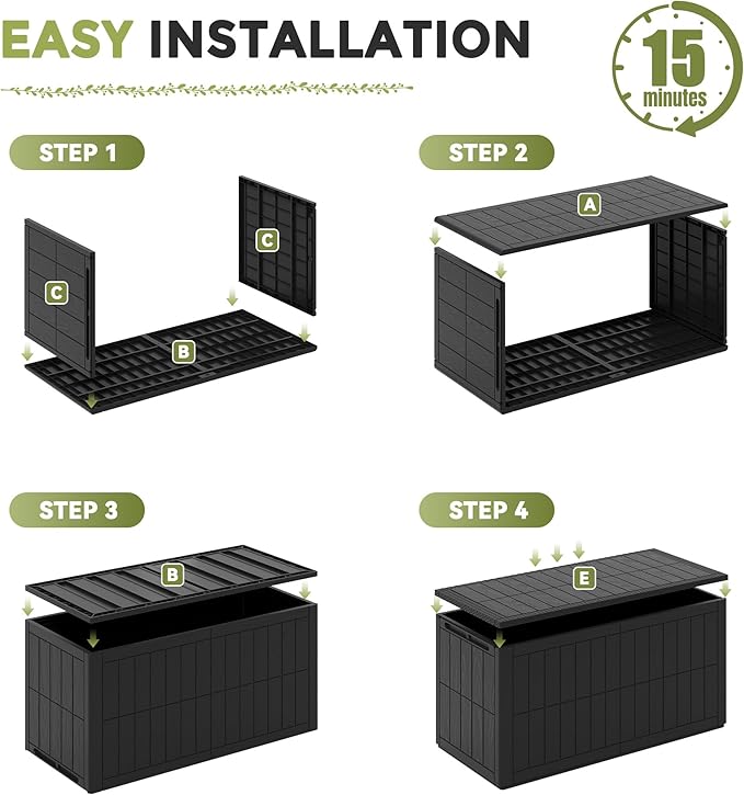 UDPATIO 100 Gallon Deck Box Outdoor Storage Box Lockable Waterproof Resin Indoor Outdoor Storage Container for Patio Cushions, Tools, Package Delivery Boxes for outside