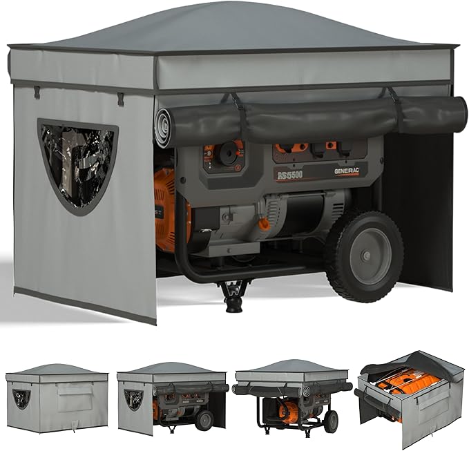Generator Covers While Running, Waterproof Heavy Duty Generator Tent, 1680D+210D Double Layer, Rooftop Design, Large Generator Cover, 32 x24 x24, Grey