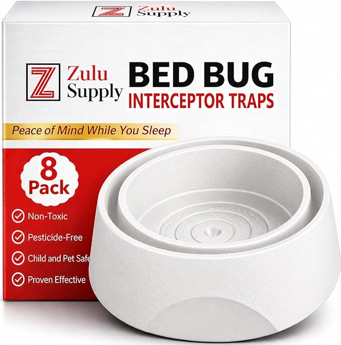 Bed Bug Interceptor Traps – White 8-Pack Passive Monitor & Detection Trap – Universal Fit for Bed & Furniture Legs – Reusable Non-Climbable Wall Pest Control Protection (White 8-Pack)