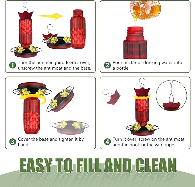 Hummingbird Feeders for Outdoors, Hanging Hummingbird Feeder with 5 Flower-Shaped Feeding Ports, 16 Oz Bird Feeder with Bee Proof & Built-in Ant Moat, Outdoor Garden Decor Gifts for Women Mom