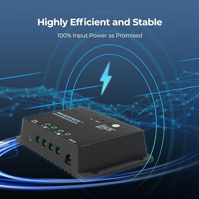 Renogy 12V 30A PWM Solar Charge Controller – Wanderer Li Charge Controllers for Solar Panels 4-Stage Charging for Lithium/Gel/Flooded Batteries, Overload/Short Circuit/Reverse Polarity Protection