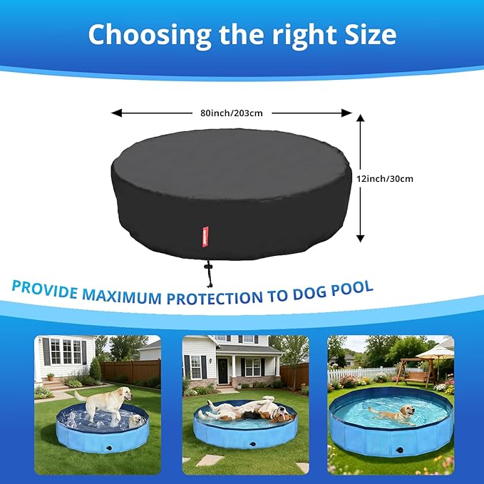 QH.HOME[2026 Upgrade 500D Thickened] 77 79 80 inch Kiddie Pool Cover Round, Collapsible Dog Pool Cover with Super Windproof Dual-Drawstring, Odorless Waterproof Fabric Material - Only Cover