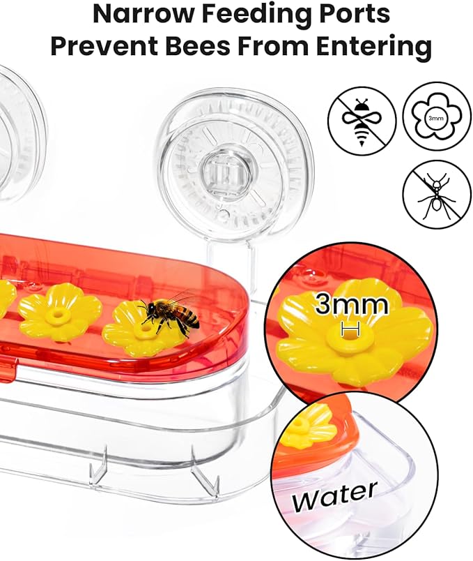 Redboat 2 Pack Window Hummingbird Feeder, Strong Suction Cup Hummingbird Feeder with 4 Feeding Ports, Easy to Clean and Refill Plastic Humming Bird Feeder,Gifts,10oz