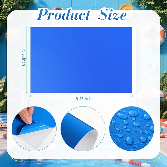 Yexiya 6 Pcs PVC Pool Repair Patches 8.45x5.51 Inch - Heavy-Duty Vinyl Adhesive Patch Kit for Above Ground Pools, Air Mattress, Inflatable Boats, Tents(Basic,Light Blue)