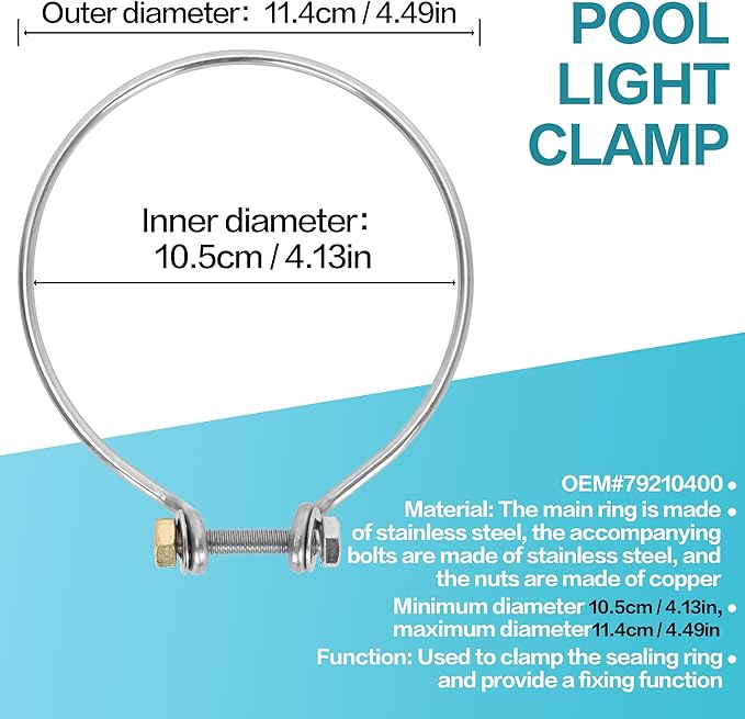 6 Inch Spa Light Maintenance Kit Replacement Parts - Includes #79111600 Fixing Clamp, #79108600 Sealing Ring & #79210400 Stainless Steel Face Ring - Compatible with 6" Inground Pool Lights