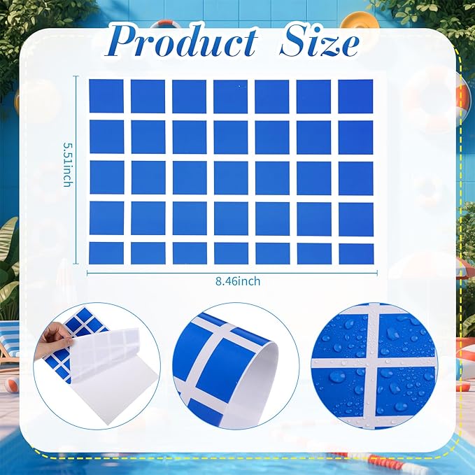 Yexiya 6 Pcs PVC Pool Repair Patches 8.45x5.51 Inch - Heavy-Duty Vinyl Adhesive Patch Kit for Above Ground Pools, Air Mattress, Inflatable Boats, Tents(Plaid,Blue White)